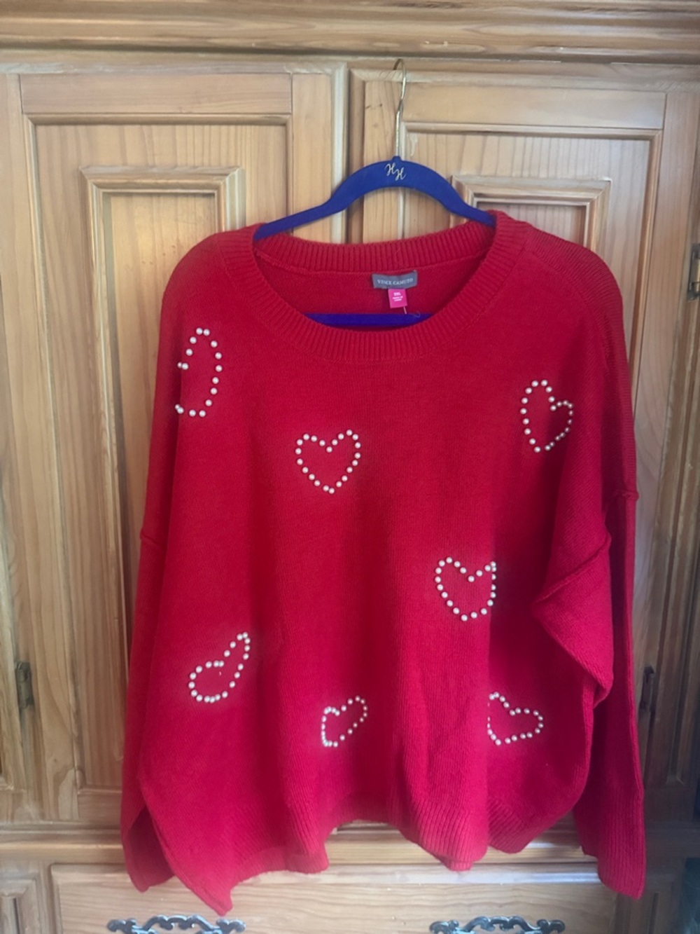 Vince Camuto Red Crewneck Sweater with Pearl Heart Accents size 2x